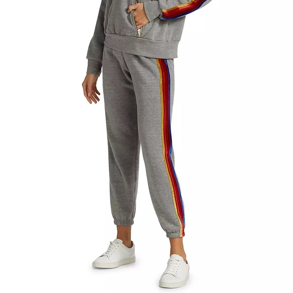 AVIATOR NATION CLASSIC VELVET STRIPES SWEATPANTS - HEATHER GRAY size s - Picture 7 of 9